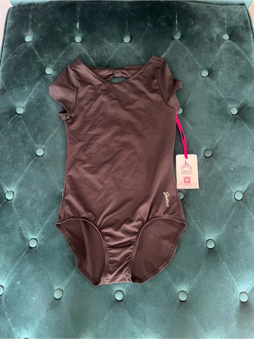 Justice Girls Black Cap Sleeve Bow Back Ballet Leotard Size L 12/14 NWT